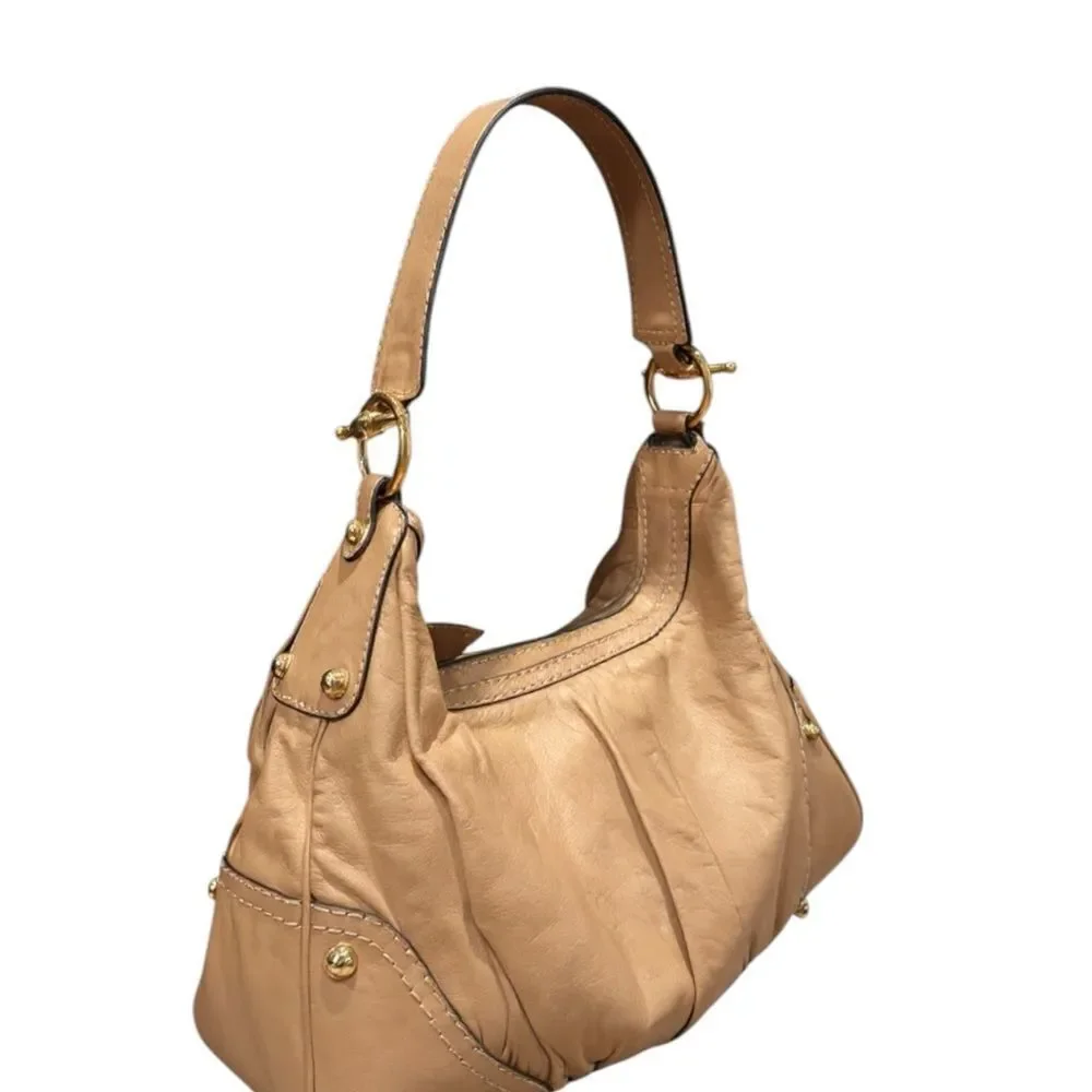GUCCI Light Brown Jockey Hobo Shoulder Bag Auth